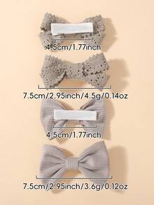 4pcs Fresh Style Children's Bow Hair Clips, Holiday Party Girls Ponytail Hair Accessories, Travel Style - Grey - View 6