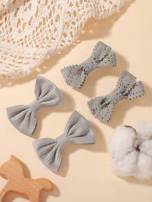 4pcs Fresh Style Children's Bow Hair Clips, Holiday Party Girls Ponytail Hair Accessories, Travel Style - Grey - View 8