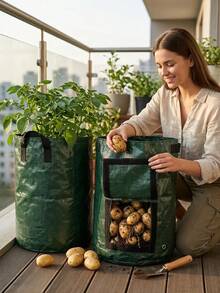 Potato Planting Bag, Durable Fabric Garden Planting Bucket With Lid And Handle, Spring Planting Bag, Plant Growth Bag, Potato Vegetable Planting Bucket With Door - Multicolor - View 2