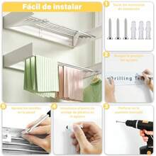 GALASALA Tendedero Retractil Pared, 5 Niveles Ampliable 80cm, Plegable 30kg Tendedero Plegable para Ropa, Admite secado plano y perchas, fácil de guardar, ideal para interior y exterior - Blanco - Ver 7
