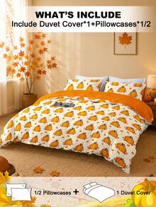 2/3pcs Halloween & Thanksgiving Duvet Cover Set, Pumpkin & Maple Leaf Patchwork Digital Print, Soft Breathable Microfiber All-Season Bedding, Machine Washable, Fade-Resistant, Anti-Pilling, Anti-Shrink, Anti-Wrinkle, Suitable For Twin/Full/Queen/King Bed, Easy Care Holiday Gift - Multicolor - View 2