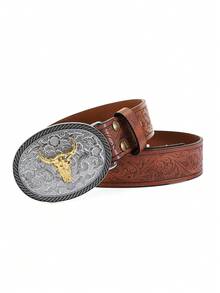 1pc Vintage Men's Belt Elegant Style Casual Artificial PU Wide Belt, Suitable For Casual Pants, Skirts, Daily, Work, Date, Party, Christmas, Valentine's Day - Men's Belt - View 2