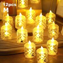 1/3/12/24入 水晶鑽 LED 電子蠟燭燈,電池供電無焰電子蠟燭,LED 裝飾茶蠟燭,適用於婚禮裝飾、桌面裝飾、節日裝飾、居家派對裝飾、臥室裝飾、聖誕裝飾燈 - 黃光 - 查看 22