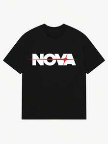 Simple Letter Print Casual Loose Short-Sleeve Summer T-Shirt For Men And Women Top Estivi Particolari - 黑色 - 查看 1