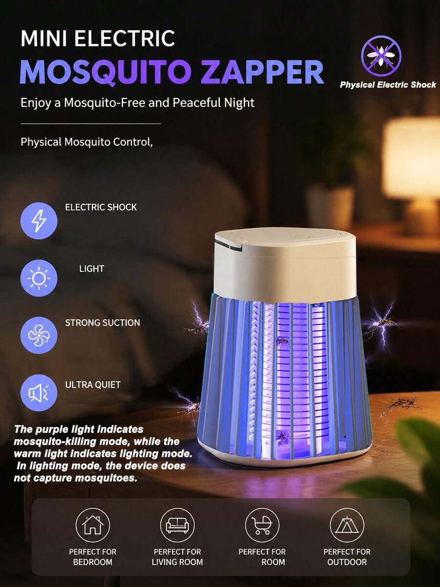 Bug Zapper For Outdoor Mini Electric Mosquito Zapper Portable Camp Mosquito Lamp ,Rechargeable Indoor Fly Zapper, Electric Fly Traps For Home And Camping Indoor/Outdoor Electric Flying Insects Zapper - Grey - View 1