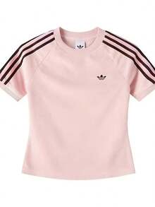 Adidas Summer New Striped Casual Crew Neck Versatile Loose Fit Women's Sports Short Sleeve T-Shirt - Pink - View 6