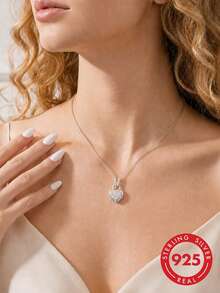 Collar de plata de ley S925 con colgante de candado en forma de corazón con micro-incrustaciones, regalo romántico de confesión para novia, amante, mamá - Multicolor - Ver 3