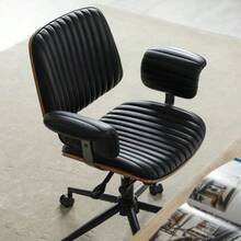 Home Office Desk Chair, Leather Ergonomic Computer Chair With Wheels And Oak Armrests - Black - View 3