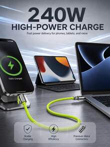 4-In-1 Multi-Function Charging Cable, USB-A/USB-C Input To USB-C/Lightning Output, Up To 240W USB-C To USB-C Fast Charging, Soft Silicone Charging Cable With Metal Connectors, Suitable For Phones, Tablets And Laptops - Green - View 6
