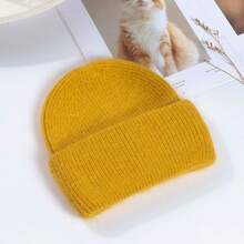 1pc Fashionable Solid Color Warm Rabbit Fur Straight Cuff Knit Hat, Autumn/Winter Outdoor Sports Wear, Warm Hat, Valentine's Day Holiday Gift, Party, Multiple Colors Available, Classic Solid Color Hat - White - View 18