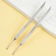 1pc Double-Ended Long Nail Cuticle Pusher, Shiny Silver Round Steel Pusher, Ring-Shaped Exfoliating Steel Scraper, Diamond Anti-Slip Handle For Stable Grip, Ring-Shaped End For Cleaning Nail Surface And Slanted Edge For Pushing Up Cuticle Dead Skin, Suitable For Home Nail DIY, Salon Hand Care, Short Video Nail Styling, Daily Makeup Matching - Multicolor - View 5