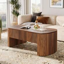 LITTLE TREE Mid Century 119cm Oval Coffee Table - Lift Top With Hidden Storage - 61cm Raised Height Rustic Living Room Center Table, Brown - Brown - View 8