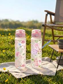 BENNY 780ml Pop-Up Lid Water Bottle, Leakproof Tritan Plastic With Rope Handle, Cute Floral & Bow Design, Direct Drink, Back To School, Christmas Present For Women Teen Girls - Multicolor 1 - View 9