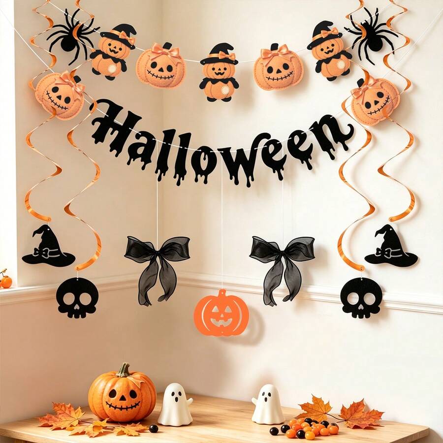 Dekorasi Pesta Halloween, Spanduk Bunting, Perlengkapan Suasana Pesta Liburan, Latar Belakang Dinding Rumah Hantu untuk Bar, Dekorasi Gantung Pita - Beraneka warna - View 1