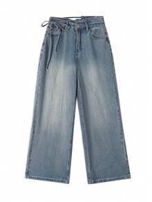 Jeans Potongan Lurus dengan Saku Miring, Gaya Kasual - Medium Wash - View 5