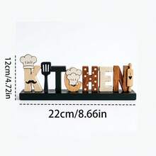 1pc Wooden Letter Table Sign, Chef Hat Beard Spatula Rolling Pin Decor, Freestanding Wooden Block Decoration, Suitable For Kitchen Countertop, Shelf, Tiered Tray, Rustic Kitchen Home Decor, Housewarming Gift, Kitchen Decoration And Accessories, Kitchen Essentials - A - View 5