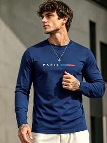 3pcs Men's Crew Neck Long Sleeve T-Shirts, Paris Graphic Print Casual Basic Style Autumn Daily Wear Tops - Multicolor - View 3