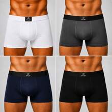 Kit Com 4 Cuecas Boxer De Microfibra Adulto Masculina Lisas - Multicolorido - Visão 3