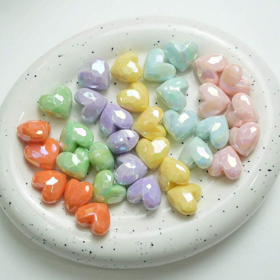 Solid Color AB Plated Color Cutting Surface Love Milk DIY Handmade Mobile Phone Chain Bead Material Heart Colored Jewelry Accessories