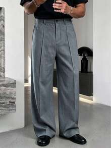Men's Spring/Autumn Loose Wide Leg Casual Dress Pants, Straight Leg Trousers For Daily Commute, Minimalist Versatile Long Pants - Grey - View 2