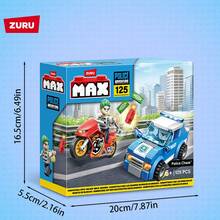 ZURU MAX- Max City Series Pursuit Squad Building Block Motorcycle And Police Car Toy Interactive Toys Motorcycle Building Block Toy Toys For Boys - Blue - View 6