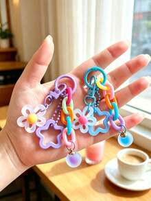 1pc Colorful Bell Keychain Chain Clasp Accessory Decoration With Double Five-Pointed Star - Multicolor - View 3