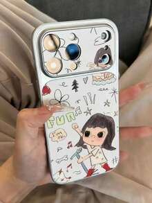 1pc Large Window Full-Screen Line Bow Phone Case, White Quickly Changes To Litchi Texture, Suitable For 13/14/15/16/17 PRO PROMAX PLUS And Other Full Coverage Large Window Phone Cases - Singing Girl - View 2