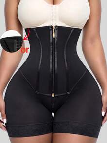 1pc Colombian High Waist Shaping Shorts, Tummy Control Shaping Panty, Butt Lift Slimming Leg Zipper Butt Lift Shaping Pants, Compression Shaping Pants - Black - View 2