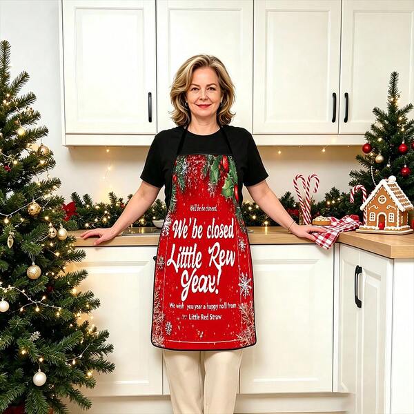 1pc Christmas, Santa Claus, Christmas Bell, Christmas Snowflake, Christmas Reindeer, Christmas Tree, Christmas Snowman, Christmas Penguin, Christmas Cartoon Animal Pattern Chef Apron, Apron, Suitable For Home Decor And Kitchen Use. Made Of 100% Polyester Material, Designed As Sleeveless Style, Perfect For Home Kitchen, Outdoor BBQ Cooking. This Printed Apron Is Unisex, Machine Washable And Reusable, A Kitchen Essential