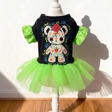 LUCKIE PAL 1pc Halloween Cute Bear Print Ruffle Sleeve Mesh Dress, Stylish Cute Ballet Style Camisole Tulle Dress, Fairy Layering Undershirt Tutu Skirt - Multicolor - View 12