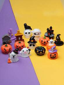 30pcs Novel Halloween Ghost Witch Hat Pumpkin Figurines, Mini Resin Decor For Halloween Theme Garden, Potted Plants And Ground Decoration, Party Decor, Home Decor Statue, Outdoor Statue, Cute Garden Decoration Accessories, Flower Pot Accessories, Halloween Decoration Gift, Easter Gift (Random) - A - View 3