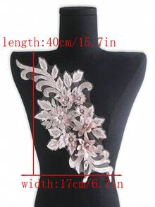 XDH2490 3D刺繡貼花配珠飾，婚紗布料配件，網紗蕾絲DIY表演服裝刺繡補丁/長度：39CM/寬度：16CM - 豆沙色 - 查看 8
