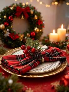 6/12/120PCS Modern Minimalist Christmas Plaid Napkins, Reusable, Washable, Suitable For Parties, Banquets, Restaurants, Kitchens, Cafes, Dining Table Decor - Multicolor - View 4