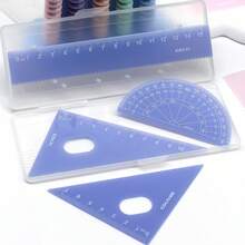 1pc Pink Ruler Set, 4-Piece Set, Macaron Color Scheme, Math Drawing Ruler Set, Includes Straight Ruler, Triangle Ruler, Protractor, Clear And Precise Scale, Transparent Frosted Material, Outstanding Appearance, Comes With Portable Storage Box, Organized And Easy To Store, Smooth Edges, For Hands, Suitable For Student Geometry Drawing, Classroom Calculation, Durable And Not Easily Deformed, Daily Math Learning, Complete Drawing And Measuring Stationery Set, Back To School Recommendation, Christmas, Halloween, Thanksgiving Gift - A - View 4