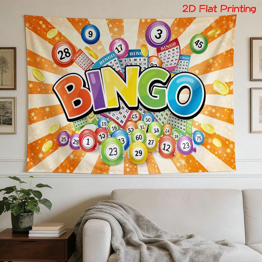 2D Flat - 2D Flat - One Large Tapestry With High-Definition Digital Printing, Featuring A Colorful Bingo Game Design With Numbers.Made From Polyester, It Is Perfect For Use As A Backdrop, Photography Props, Party Banners, Birthday Gifts - 1PC - View 1