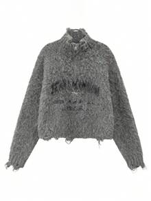 Áo len dệt kim mohair tay dài CHUU, thiết kế độc đáo, áo dệt kim streetwear hẹn hò - Màu xám đen - Xem 8