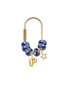 Blue Beaded Letter Keychain,Simple Brass Keychain Holder Clasp With Star Pendan,Fashion Bag Charms, Car Keychain,Gift For Women Girls Handbag Decor - Multicolor - View 22