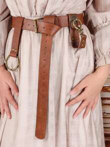 3 Peças Cinto Largo de Couro PU Vintage Medieval de Halloween, Fivela de Cinto e Clipe de Saia, Acessórios de Cosplay de Bruxa Renascentista e Cavaleiro - A - Visão 4