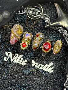 10pcs Handmade Fully Covered Almond Nails Press On Nails, Purple&Gold Colors, Silver Cat Eyes, Fine Glitter,Removable For Party,Dance,Daily Wear, Cosplay,With Jelly Glue And Nail File,Elegant Noble Vintage Gem Nail For Retro Luxury Style Women - Multicolor - View 5