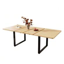 Mesa de comedor extensible con 3 longitudes, 140/180/220*80 cm, apta para 6-10 personas, forma rectangular, patas de metal, estilo sencillo, mesa para comedor, cocina, gris - Color natural - Ver 1