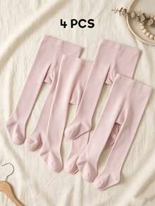 4 Pasang Celana Ketat Bayi Perempuan Warna Polos, Gaya Sederhana dan Serbaguna, Cocok untuk Semua Ukuran, - Berwarna merah muda - View 7