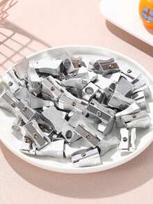 1pc Metal Single/Double Hole Precision Pencil Sharpener, Aluminum Alloy Square Rotary Pencil Sharpener, Mini Portable Single Hole Slanted Pencil Sharpener For Students, Metal Dual Hole Pencil Sharpener, School Supplies For Learning, Also Suitable For Lipstick, Makeup Brushes, Eyebrow Razors, Lip Liners, Eyeliner Pencils, Girls Gift, And Regular Pencils - Silver - View 7