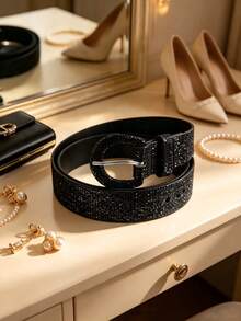 APLCSEY 1pc Fashion Rhinestone Decor Women's Belt - Black - View 1