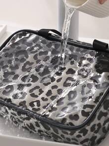 1/3pcs Transparent Zipper Travel Toiletry Bag, Black Leopard Print Portable Large Capacity Makeup Organizer, Multi-Functional Waterproof PVC Cosmetic Bag Set, Beach Bag, Vacation Essential, Lightweight Storage, Durable And Fashionable, Suitable For Home Use - Black Leopard Print - View 8