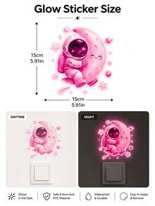 1 buah Stiker Dinding Pink Bercahaya dalam Gelap, Stiker Saklar Lampu Bergambar Astronot Lucu Memeluk Bulan dan Bintang, Dekorasi Dinding Bercahaya PVC yang Dapat Dilepas, Cocok untuk Kamar Tidur Anak, Dekorasi Rumah - A - View 5