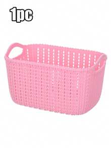 5/3/1pc Minimalist Aesthetic Macaron Color Plastic Rectangular Woven Texture Open Storage Basket, Dual Handle Stackable Snack Storage Box, Kitchen Bathroom Closet Desktop Cosmetic Sundries Organizer Box, Daily Use - Multiple Colors and Styles - View 15