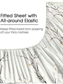 4-Piece Beige Plum Blossom Floral Pattern Bedding Set, Easy Care Soft Bedding Kit, Floral Fitted Sheet Set (1 Flat Sheet + 1 Fitted Sheet + 2 Pillowcases), Deep Pocket Fits Up To 11.8 Inches, Soft And Breathable, Back To School Dorm Bedding Set - Multicolor - View 4