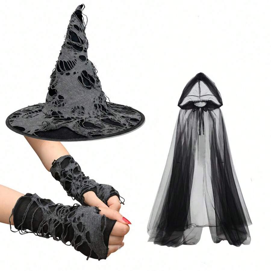 3pcs/Set 2026 New Halloween Witch Costume Gothic Style COS Full Set Witch Outfit Party Role Play Costume Unisex - Single Style - View 1