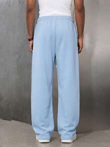 Father's Day Gift Men's Solid Color Minimalist Versatile Knit Pants, Suitable For Sports And Casual Wear, Fashionable Versatile Autumn Style - Baby Blue - View 2