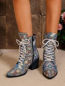 Botas de Tornozelo Elegantes Femininas Outono/Inverno Casual Confortável 2025 Nova Bege Salto Baixo Bico Fino Cor Sólida Zíper Traseiro Sola de PU, Adequada para Compras, Férias, Viagens, Deslocamento, Dia dos Namorados Branco, Halloween, Cyber Monday - Azul - Visão 6
